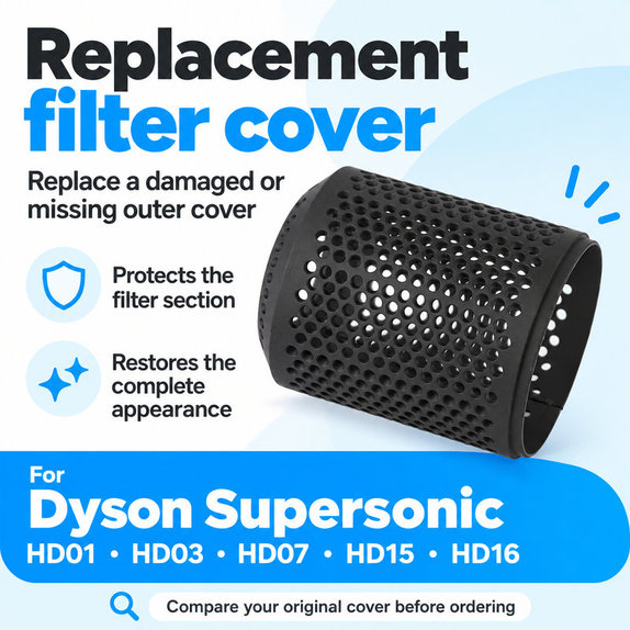 Filterabdeckung für Dyson Supersonic HD01, HD03, HD07, HD15, HD16, Iron / Fuchsia