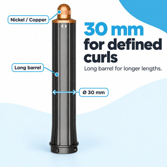 Langer Lockenaufsatz für Dyson Airwrap HS01, HS05, 30 mm, Nickel / Copper
