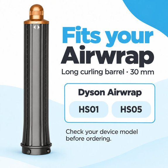 Langer Lockenaufsatz für Dyson Airwrap HS01, HS05, 30 mm, Nickel / Copper