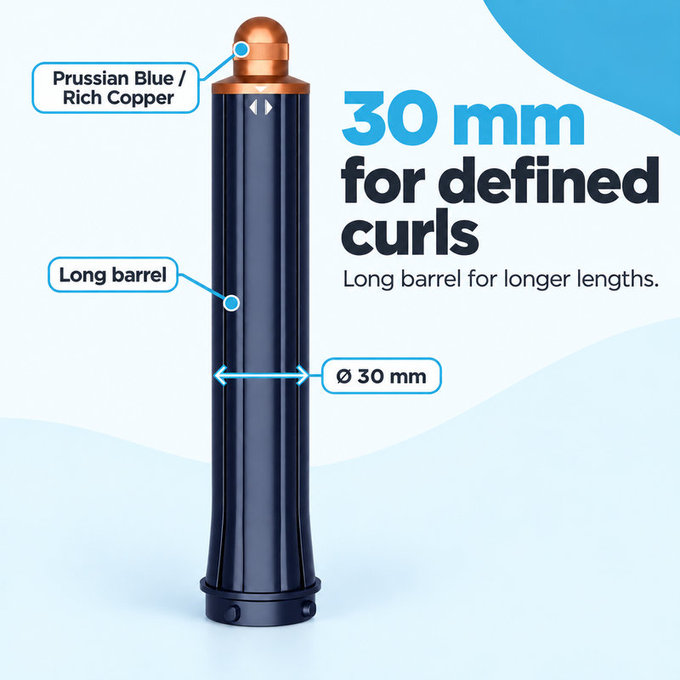 Langer Lockenaufsatz für Dyson Airwrap HS01, HS05, 30 mm, Prussian Blue / Rich Copper