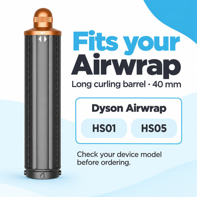 Langer Lockenaufsatz für Dyson Airwrap HS01, HS05, 40 mm, Nickel / Copper