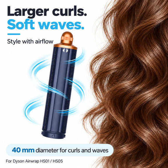 Langer Lockenaufsatz für Dyson Airwrap HS01, HS05, 40 mm, Prussian Blue / Rich Copper