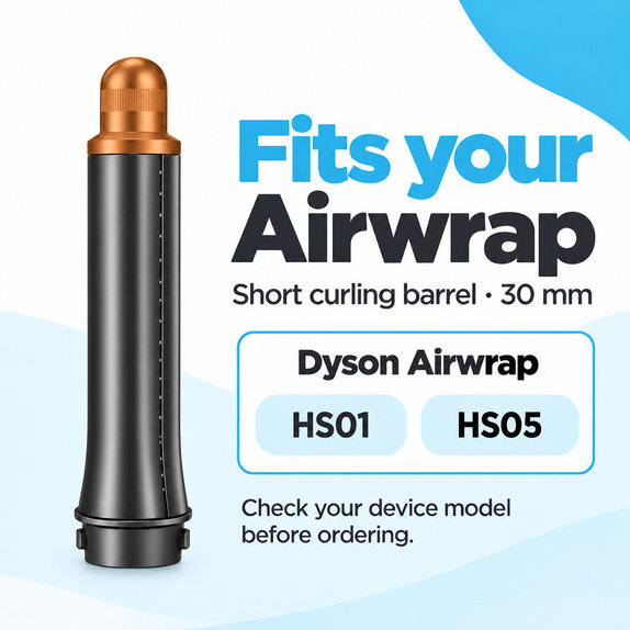 Kurzer Lockenaufsatz für Dyson Airwrap HS01, HS05, 30 mm, Nickel / Copper