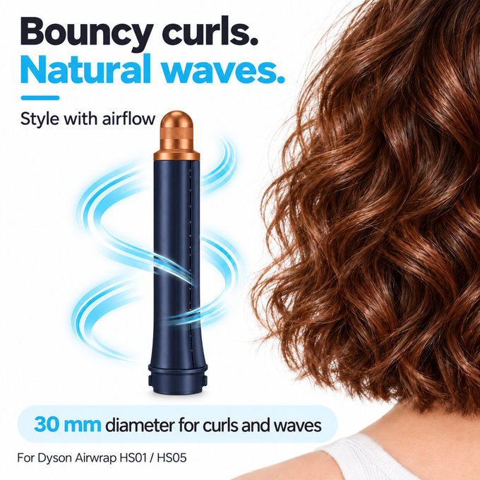 Kurzer Lockenaufsatz für Dyson Airwrap HS01, HS05, 30 mm, Prussian Blue / Rich Copper