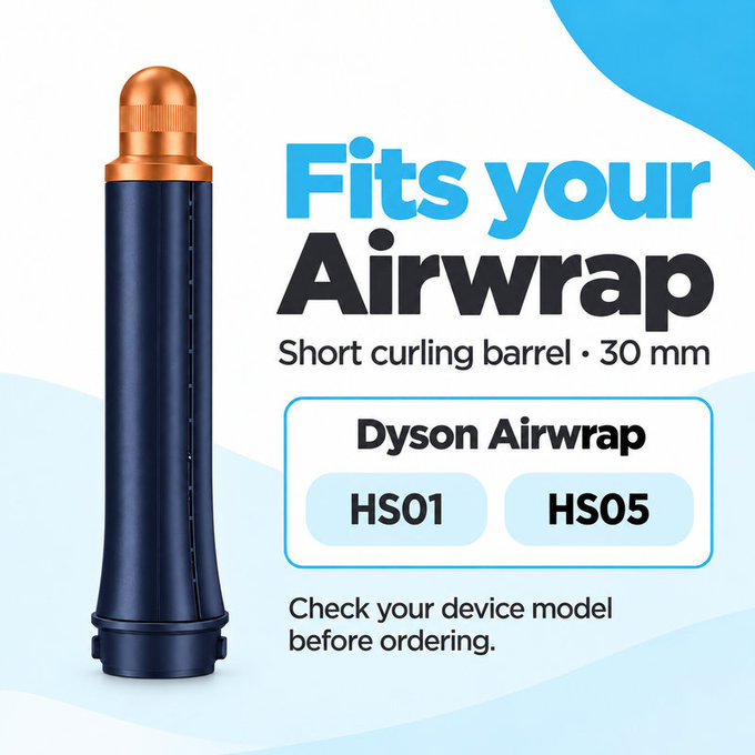 Kurzer Lockenaufsatz für Dyson Airwrap HS01, HS05, 30 mm, Prussian Blue / Rich Copper