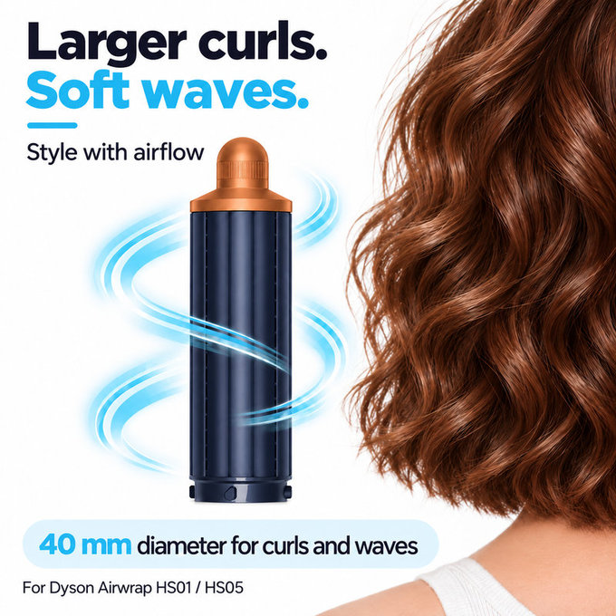 Kurzer Lockenaufsatz für Dyson Airwrap HS01, HS05, 40 mm, Prussian Blue / Rich Copper