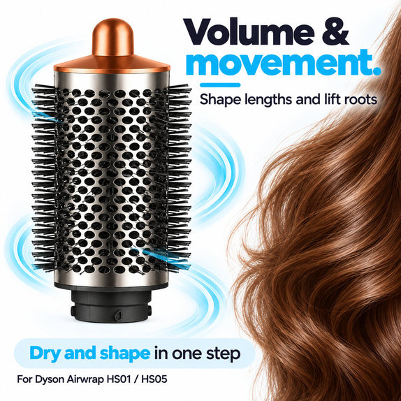 Große runde Volumenbürste für Dyson Airwrap HS01, HS05, Nickel / Copper