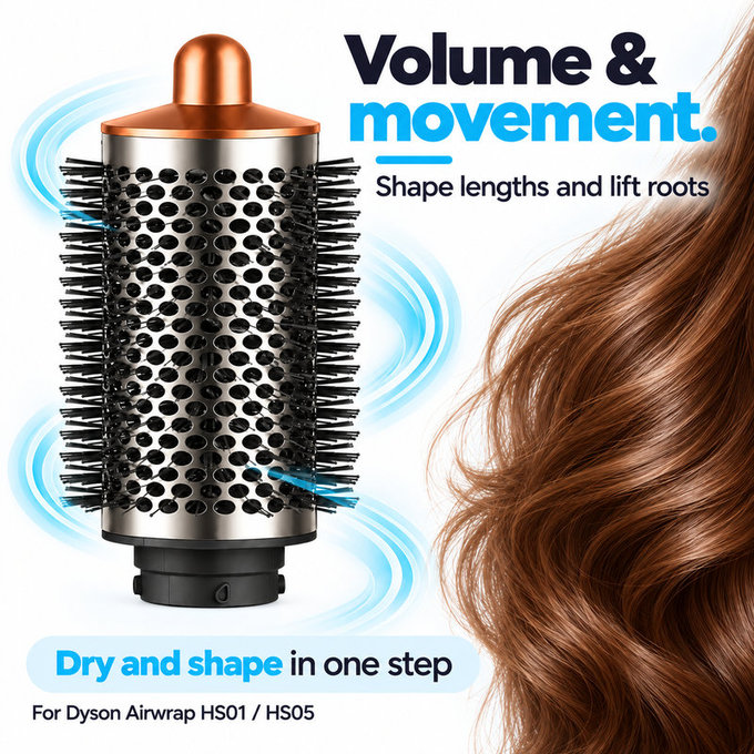 Große runde Volumenbürste für Dyson Airwrap HS01, HS05, Nickel / Copper
