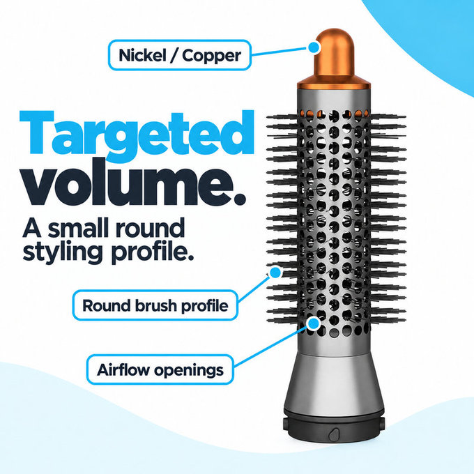 Kleine runde Volumenbürste für Dyson Airwrap HS01, HS05, Nickel / Copper