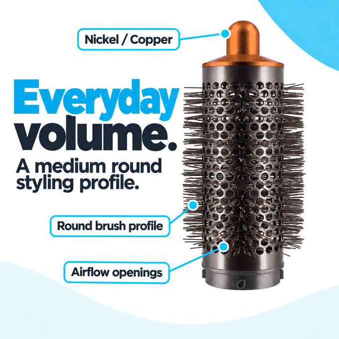 Mittlere runde Volumenbürste für Dyson Airwrap HS01, HS05, Nickel / Copper