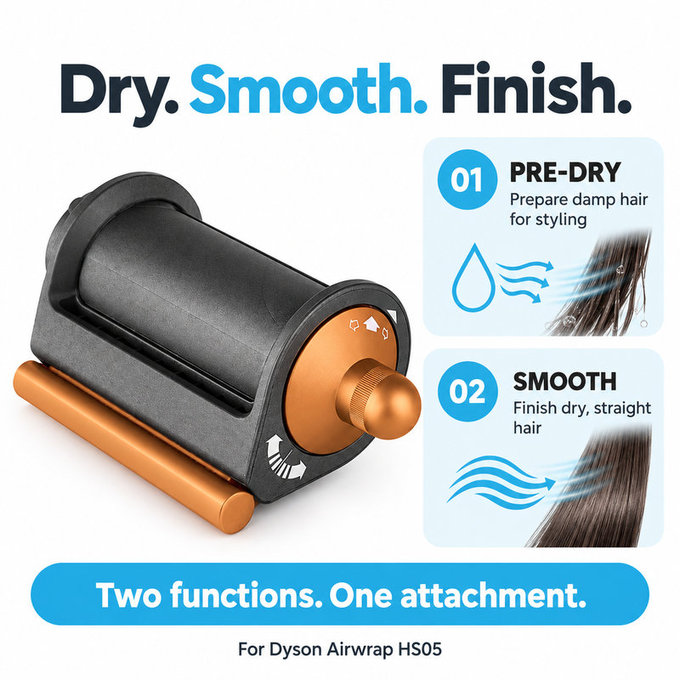 Coanda Glättungs- und Trocknungsaufsatz für Dyson Airwrap HS05, Nickel / Copper