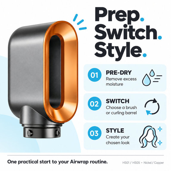 Schnelltrockner-Aufsatz für Dyson Airwrap HS01, HS05, Nickel / Copper