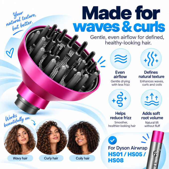 Wave + Curl Diffusor für Dyson Airwrap HS05, Fuchsia
