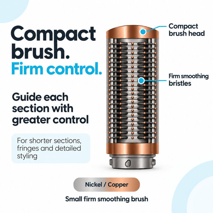 Kleine feste Smoothing-Bürste für Dyson Airwrap HS01, HS05, HS08, Nickel / Copper