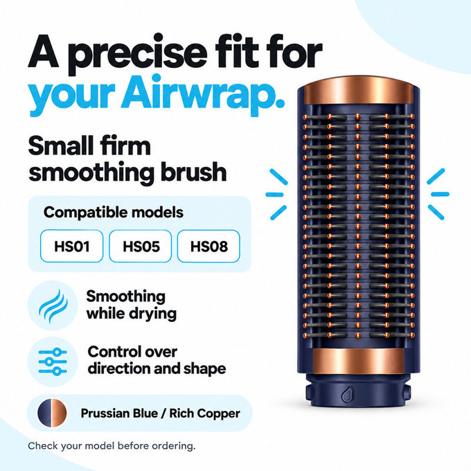 Kleine feste Smoothing-Bürste für Dyson Airwrap HS01, HS05, HS08, Prussian Blue / Rich Copper