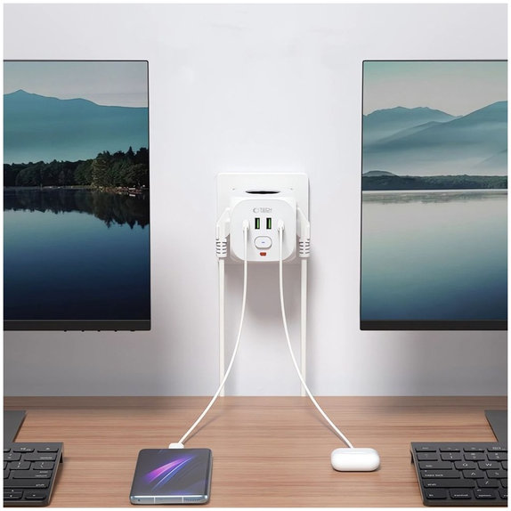 Netzladegerät PCL3X4 Power Socket 2 USB & 2 USB-C & 3 Socket, weiß, Tech-Protect