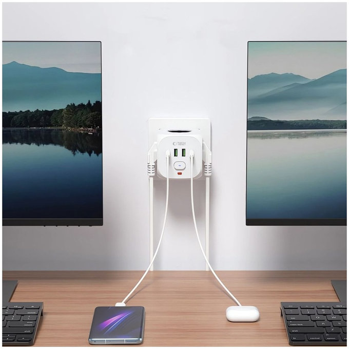 Netzladegerät PCL3X4 Power Socket 2 USB & 2 USB-C & 3 Socket, weiß, Tech-Protect