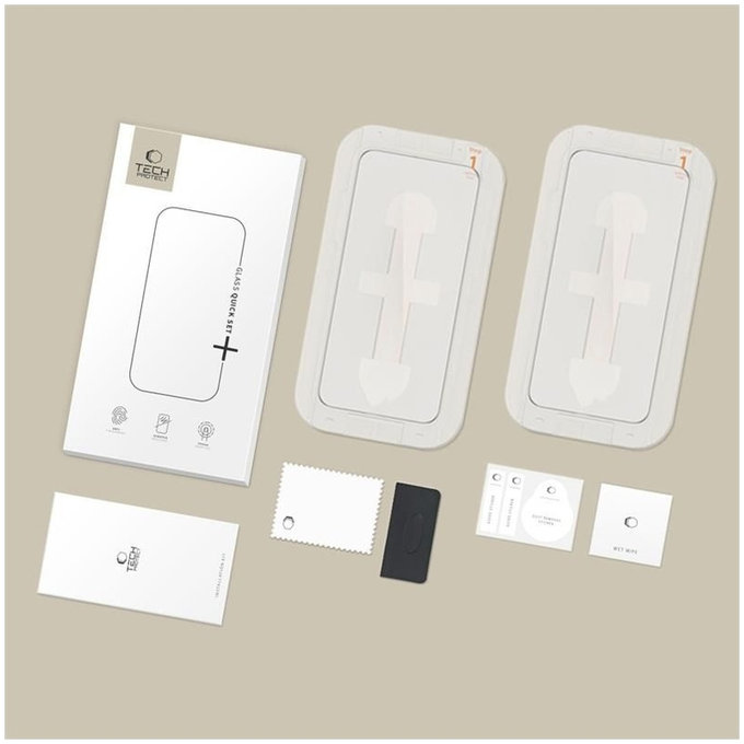Panzerglas Quick Set+ 2-PACK für iPhone 15 / 16, schwarz, Tech-Protect