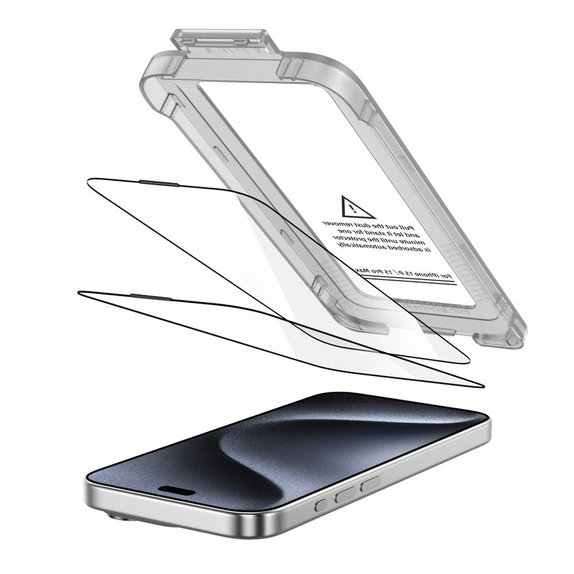 Panzerglas Quick Set+ 2-PACK für iPhone 15 Pro, schwarz, Tech-Protect