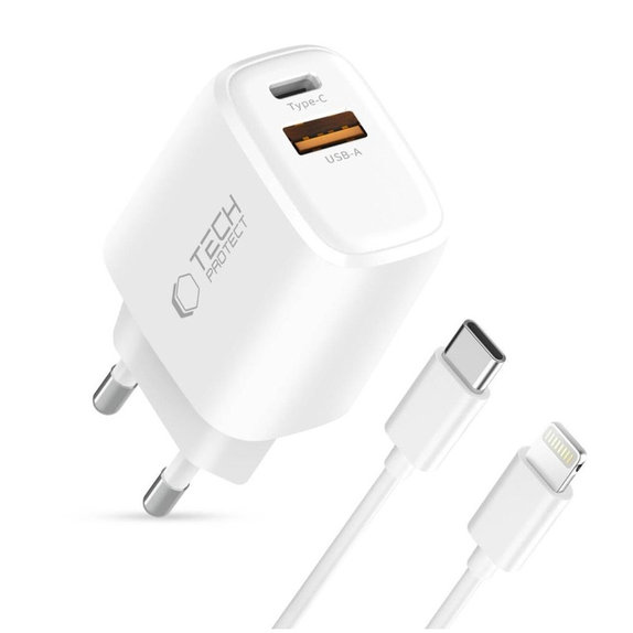 Netzladegerät NCA30 2-PORT PD 30W / QC3.0 + Lightning Cable, weiß, Tech-Protect