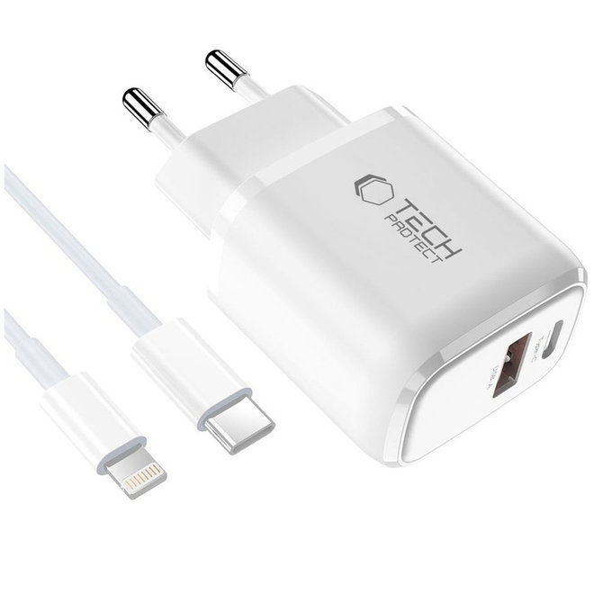 Netzladegerät NCA30 2-PORT PD 30W / QC3.0 + Lightning Cable, weiß, Tech-Protect