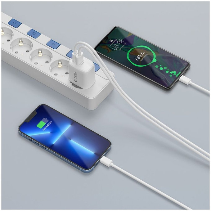 Netzladegerät NCA20 2-PORT PD 20W / QC3.0 + Lightning Cable, weiß, Tech-Protect
