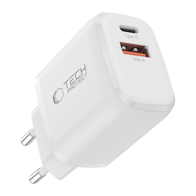 Netzladegerät NCA20 2-PORT PD 20W / QC3.0 + USB-C Cable, weiß, Tech-Protect