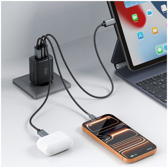 Netzladegerät NCA65W-GAN 3-PORT PD 65W / QC3.0, schwarz, Tech-Protect