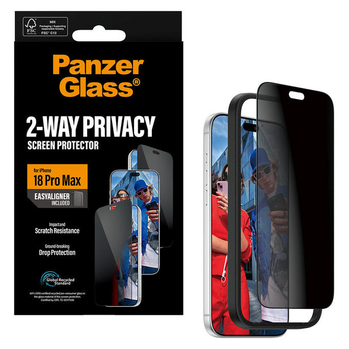 Schutzglas UWF 2-Way Privacy mit Applikator für iPhone 18 Pro Max, Schwarz, PanzerGlass
