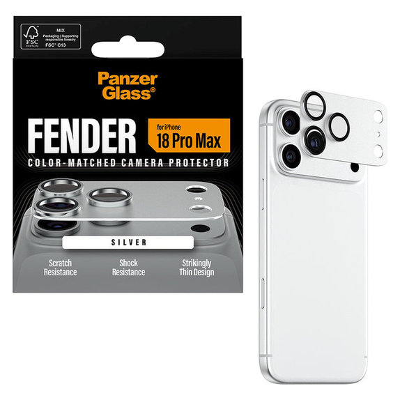 Fender Kameraobjektivschutz für iPhone 18 Pro Max, Silber, PanzerGlass