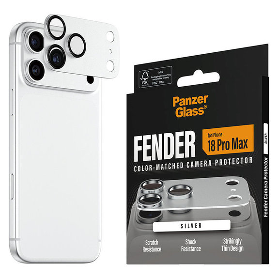 Fender Kameraobjektivschutz für iPhone 18 Pro Max, Silber, PanzerGlass