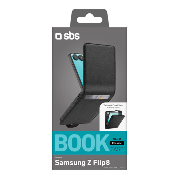 Hülle Wallet Stand für Samsung Galaxy Z Flip8, Schwarz, SBS