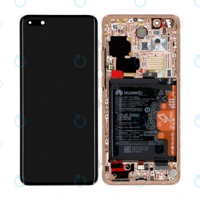 Huawei P40 Pro - LCD Display + Touchscreen Front Glas + Rahmen + Akku Batterie + Fingerabdruck-Sensor Fingerabdruck (Blush Gold) - 02353PJL Genuine Service Pack
