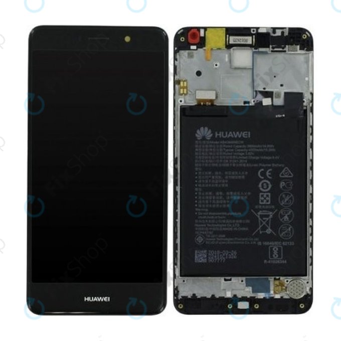 Huawei Y7 Dual TRT-L21 - LCD Display + Touchscreen Front Glas + Rahmen + Akku Batterie 4000mAh (Grau) - 02351HSB
