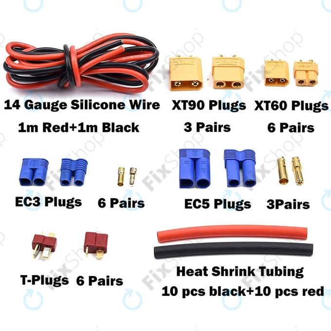 Amass - Battery Connector Set (T-plug, EC3, XT60, Silicone Wire & Heat Shrink)