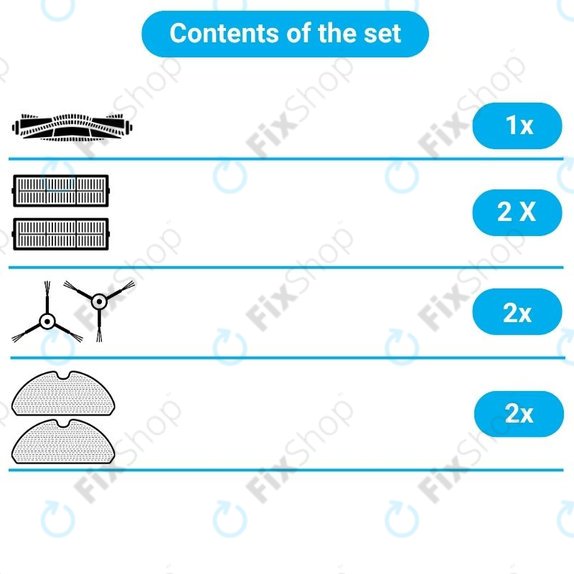 Ersatzteilset für Xiaomi Dreame Bot L10 Pro, D9, D9 Pro, D9 Max, Trouver LDS (1x Hauptbürste, 2x Filter, 2x Seitenbürsten, 2x Wischpads)