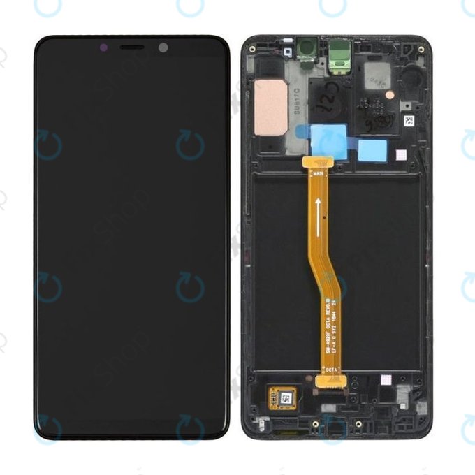 Samsung Galaxy A9 A920F (2018) - LCD Display + Touchscreen Front Glas + Rahmen (Caviar Black) - GH82-18308A, GH82-18322A Genuine Service Pack