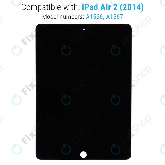 LCD-Display für iPad Air 2, Black, Touchscreen-Glas ohne Rahmen, Refurbished
