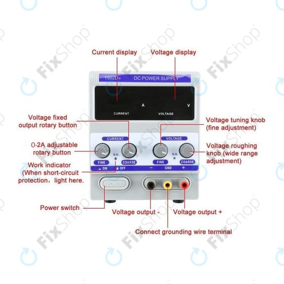 Dingke 1502D+ - Geregeltes DC-Netzteil für Handy-Reparatur-Test (0-15V, 0-2A, 230V EU)