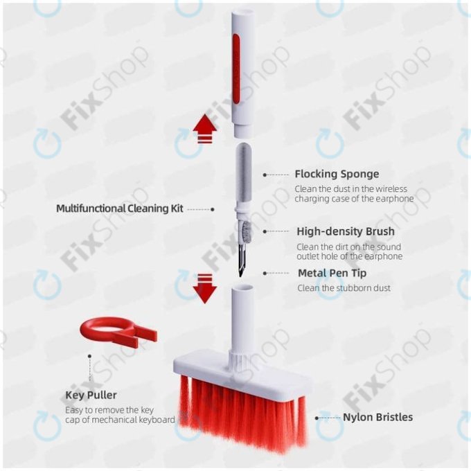 Multifunktionale Reinigungsbürste + Reinigungsstift + Schlüsselabzieher (Rot)