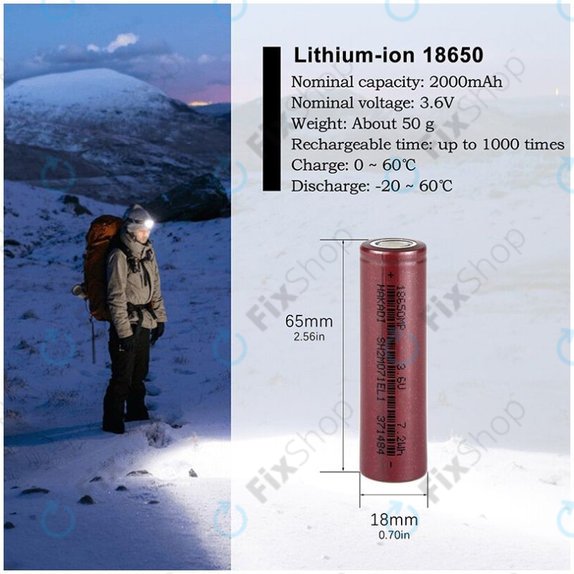 Akku Batterie Cell 18650 (Li-Ion, 2000mAh, 3.6V)