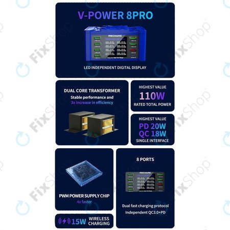 Mechanic V-Power 8 Pro - USB-Service-Ladestation mit USB-C, USB 3.0