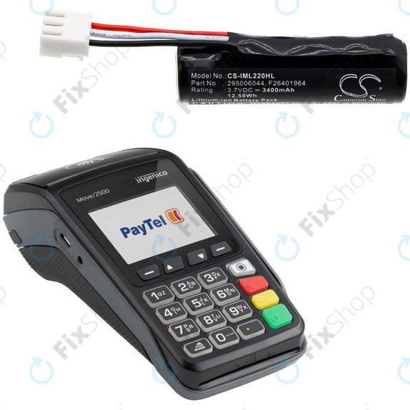 Batterie für Ingenico IWL220, 255, 258, 280, Ingenico MOVE 2500, 3000, 3500, 3400mAh, Li-Ion, 3.7V, 295006044, HQ