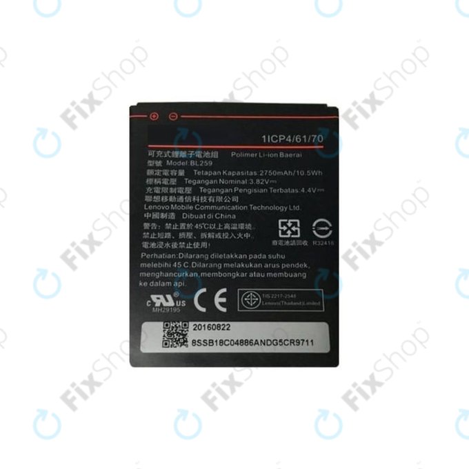 Lenovo VIBE K5 A6020a40, K5 Plus A6020a46, C2 K10a40 - Akku Batterie BL259 2750mAh