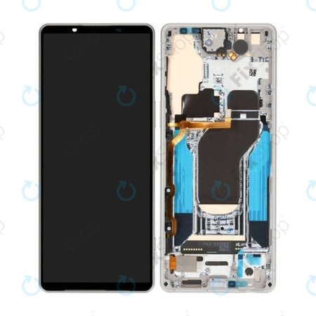 Sony Xperia 1 V - LCD Display + Touchscreen Front Glas + Rahmen (Silver) - A5060571A Genuine Service Pack
