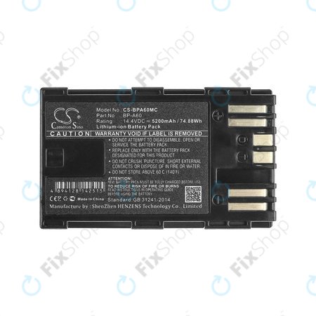 Batterie für Canon EOS S200, C300, 5200mAh, Li-Ion, 14.4V, BP-A60, HQ