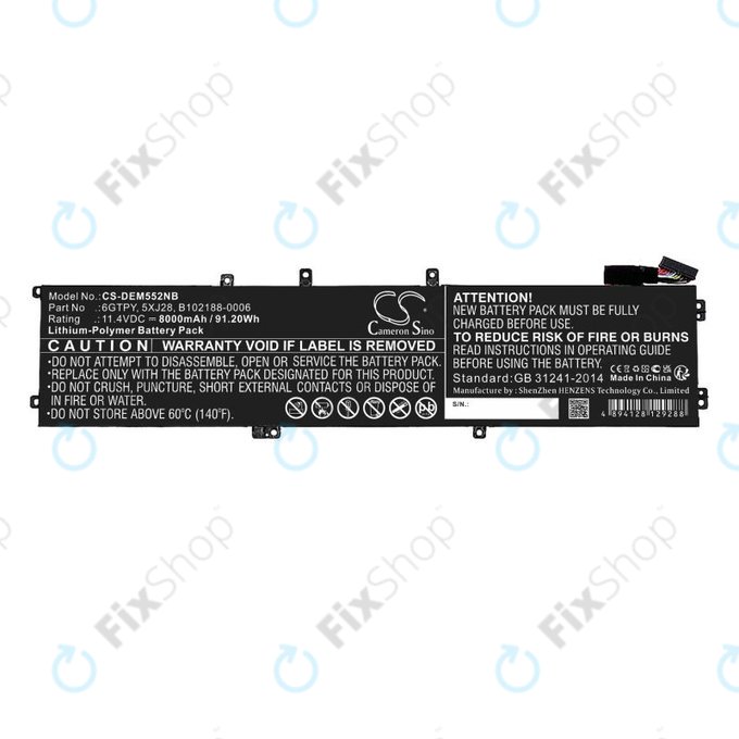 Akku batterie für Dell XPS 15, Dell Precision 9560, 9570, 8000mAh, Li-Pol, 11.4V, 6GTPY, HQ