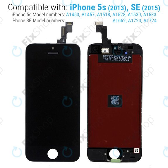 Display für iPhone 5S, SE, Black, Touchscreen-Glas mit Rahmen
