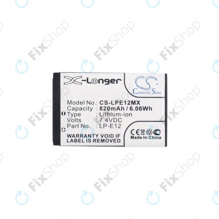 Canon EOS 100D, M, M2, M10, M50, M100, Kiss X7, SL1, PowerShot SX70 HS, Rebel SL1 - Akku Batterie LP-E12 Li-Ion 820mAh HQ