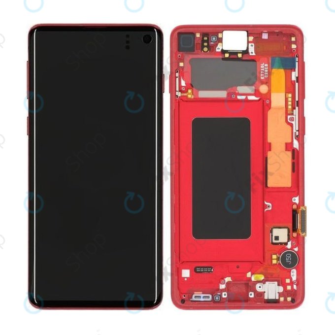 Samsung Galaxy S10 G973F - LCD Display + Touchscreen Front Glas + Rahmen (Red) - GH82-18850H Genuine Service Pack